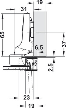 Nábytkový závěs, Clip Top Blumotion 95°, polonaložená montáž/oboustranná montáž, pro úzké rámečky