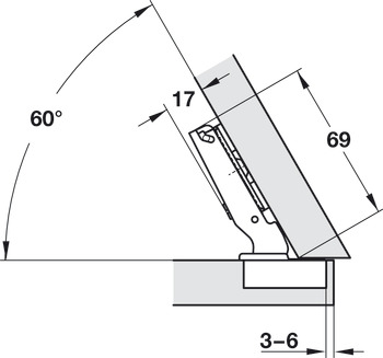 Nábytkový závěs, Häfele Duomatic 120°, Pro rohové aplikace -30°