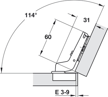 Nábytkový závěs, Duomatic 94°, Pro rohové aplikace 24°