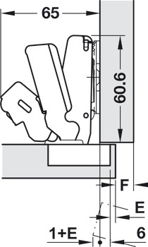 Miskový závěs, Häfele Duomatic Push 165°, polonaložená montáž/oboustranná montáž