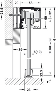 Kování pro posuvné dveře, Häfele Slido D-Line12 50F / 80F / 120F, sada bez mechanismu tlumeného zavírání