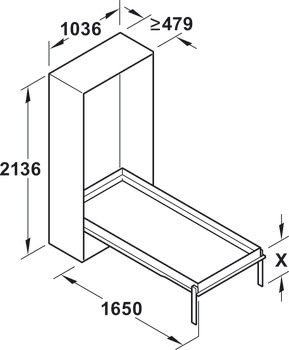 základní rám, Häfele Teleletto Foldaway jednotlivé součásti kování pro sklopnou postel