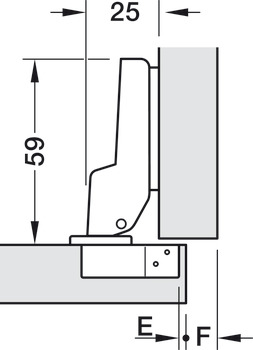 Miskový závěs, Häfele Metalla 50 A 110°, polonaložená montáž/oboustranná montáž