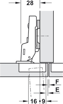 Nábytkový závěs, Häfele Metalla 310 A/SM 95°, polonaložená montáž/oboustranná montáž