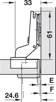 Nábytkový závěs, Häfele Duomatic 94°, pro tlusté a profilové dveře do 35 mm, vložená montáž