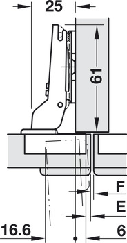 Nábytkový závěs, Häfele Duomatic 94°, pro tlusté a profilové dveře do 35 mm, polonaložená montáž/oboustranná montáž