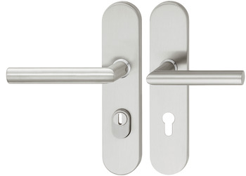 Bezpečnostní dveřní kliky, Nerez, Startec, SDH 2103, dlouhý štít, s krytem vložky