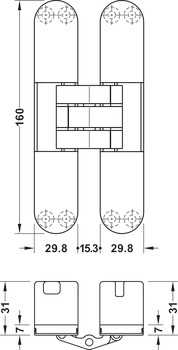 Dveřní závěs, skryté, pro bezfalcové vnitřní dveře do 80/100 kg